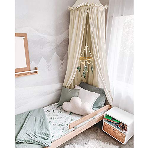 YIUOR Kids Bed Canopy with Frills Cotton Cover Net for Crib Reading Nook Curtain Hideaway Hanging Round Tent Nursery Bedding Play Room Decor
