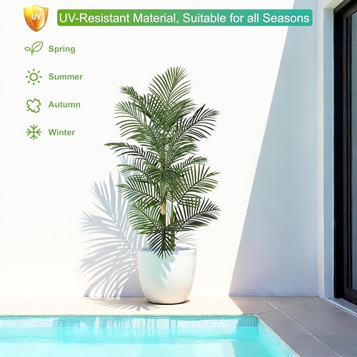 Image of Nafresh 6ft Ultra-Full UV Resistant Fake Golden Cane Palm Tree with Triple Trunks, 72in Tall Artificial Palm Tree Indoor Outdoor, Faux Palm Plant for Living Room Home Office Patio Garden Decor