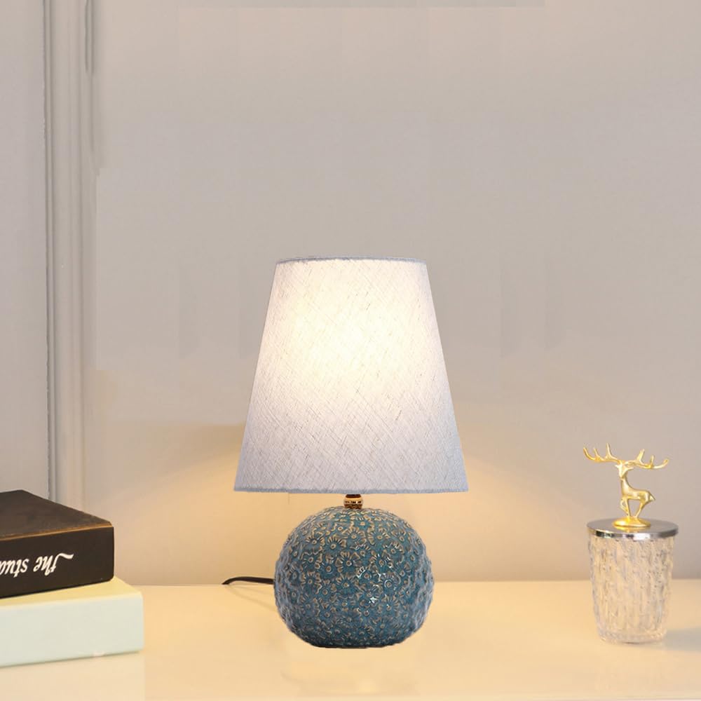 Mengjay Tischlampe Vintage, Nachttischlampe, Tischleuchte, Retro Landhaus, E27 Fassung, Lampenschirm aus Leinen, für Deko Schlafzimmer, Wohnzimmer, Geschenk