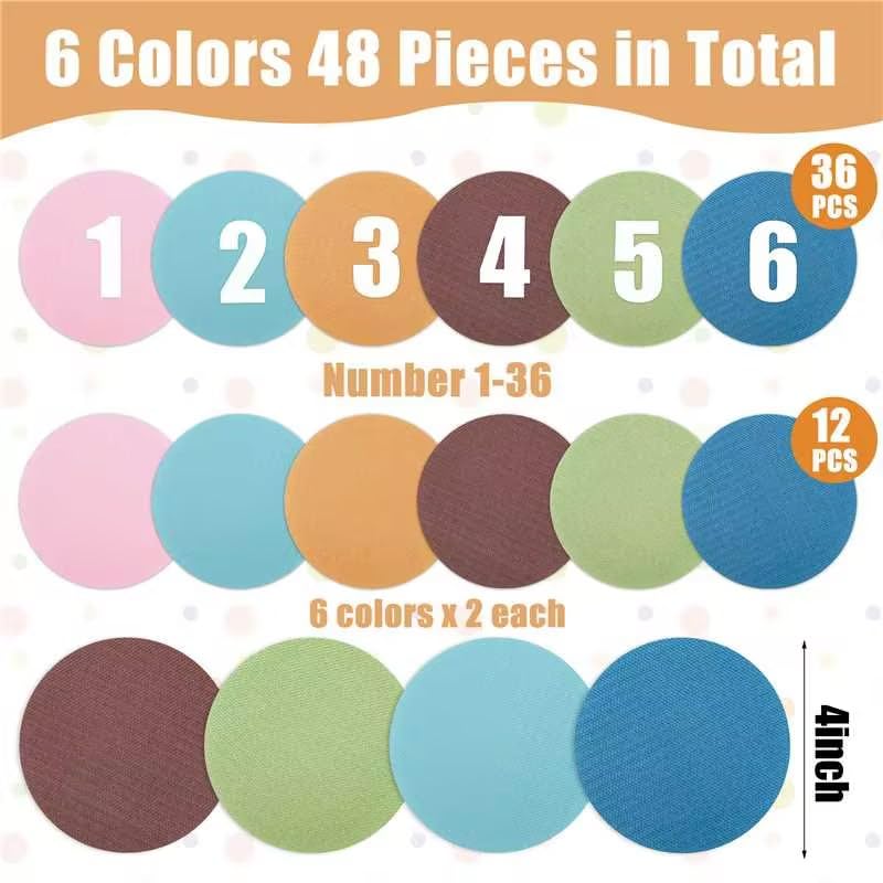 48 Pcs Boho Carpet Spot Markers with Numbers 1-36 Floor Dots for Classroom 4 Inch Sitting Spots Circle Markers Carpet Dots for Teacher Classroom Preschool Elementary Kindergarten Supplies - Image 2