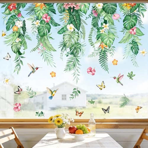 Supzone 9PCS Stickers Fenetre Feuilles Verts Plantes Autocollants Fenêtre