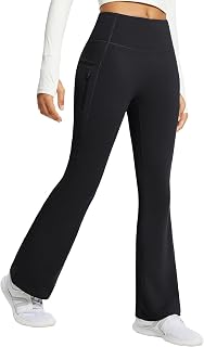 Baleaf Women's Fleece Lined Flare Leggings - Water Resistant Thermal Pants with Pockets
