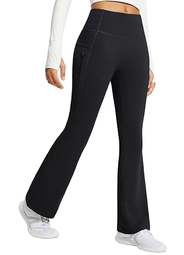 baleaf Women's Fleece Lined Pants Water Resistant Winter Thermal Warm Flare Leggings Bell Bottom Yoga Pants with Pockets