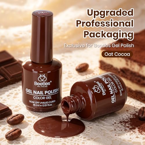 Image of Beetles Brown Gel Nail Polish - Oat Cocoa 15ML /0.51Fl Oz, Dark Brown Gel Polish, Color-Matched Bottle, Soak-Off UV LED, Long-Lasting Holiday & Fall Nails Art for DIY Beginners & Salon Pros