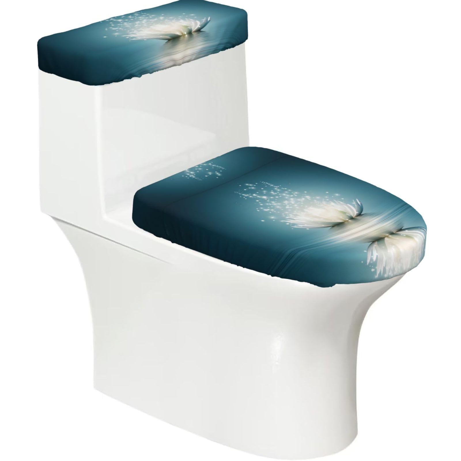 Mrowyc Black Asian Lotus Flower Printed Toilet Seat Set - Set Of 2 - Universal Toilet Seat Cover - Housewarming Birthday Christmas Gift