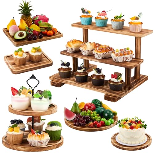 Roowest Set of 6 Wood Dessert Table Display Set Wood
