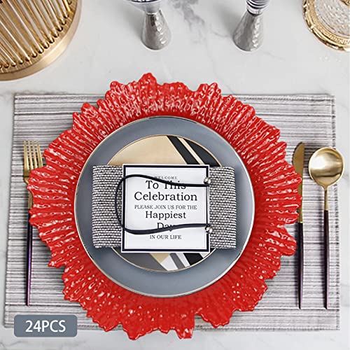 24 platos cargadores redondos rojos de 12.6 pulgadas miniatura 3