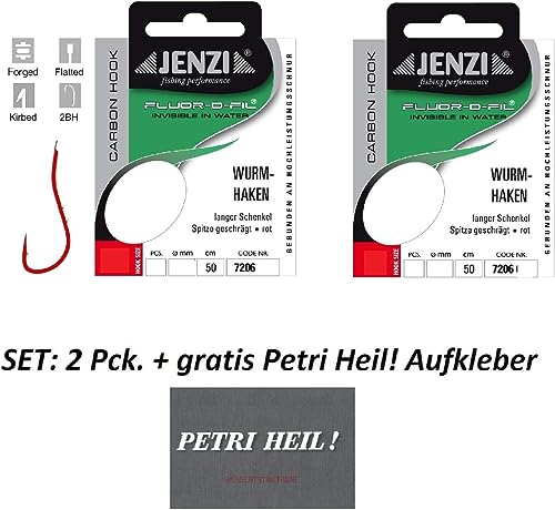Set of 2 packs of Jenzi Red Tied Fluorine Carbon Worm Hooks, 50 cm, Hook Size: 2, 4, 5, 6, 8, 10 - Image 2