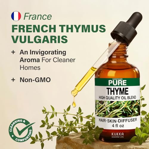 Image of 100% Pure Thyme Oil - 4 Fl Oz Thyme Essential Oil for Hair, Skin, Diffuser, Aromatherapy & DIY Soap Making Scent