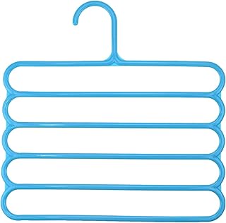Ousyaah Pants Hangers 5-Layer Space Saving, Plastic Clothes Clothes Pant Hangers Closet Organizer for Pants Jeans Trousers Scarves Slack (Blue, 5)