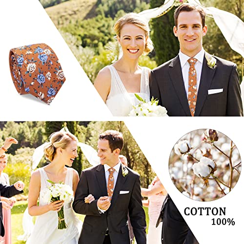 Image of Mantieqingway Men Skinny Tie Cotton Floral Necktie for Wedding Groomsmen Tie