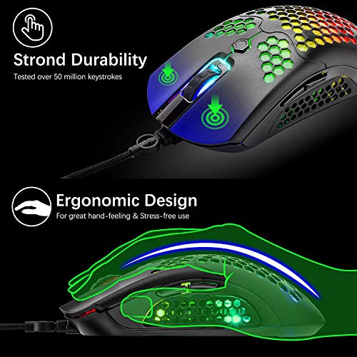 image for FELICON Lightweight Wired Gaming Mouse, 26 RGB Backlit Mice & 7 Button