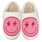 Smiley Face Slippers For Women Evil Eyes Slippers Happy Lightning Bolt Memory Foam Fuzzy Soft Slip...