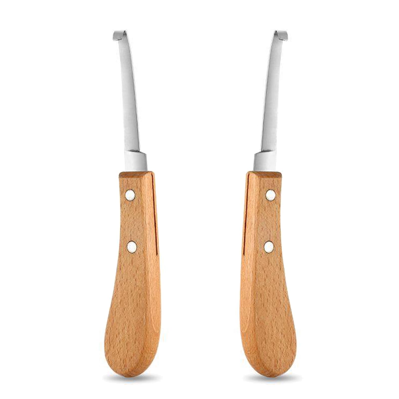 2 piezas Cuchillo para Pezuñas, 21.5 CM Cuidado de Los Cascos Acero Inoxidable Zurdos y Diestros, Herramientas para Recortar Pezuñas con Mango de Madera para Ganado Vacuno, Ovino y Equino