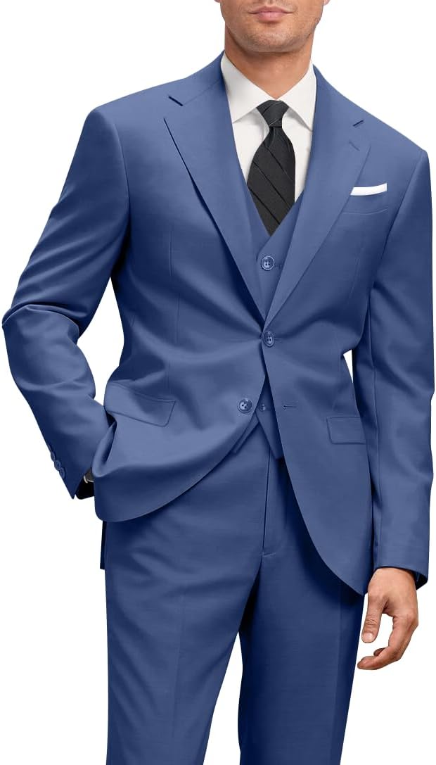 Men's Slim Fit 3 Piece Suit Two Button Business Wedding Dress Tux Suit Set Jacket Vest Pants with Tie
