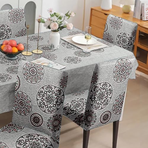 Image of Amazon Basics Dining Table Cover with 6 Chair Covers|Table Cover: 100% Polyester Woven Fabric 140 GSM, 220Cm X 140Cm|Chair Cover: 95% Polyester & 5% Spandex 110 GSM, 50Cm X 40Cm|Grey, Rectangular