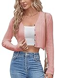ZAFUL Women's Pink Knit Cardigan Sweater Long Sleeve V Neck Button Down Shurg Crop Top S