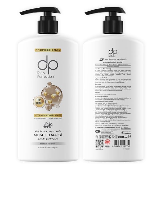 dp Daily Perfection Hindistan Cevizi Yağı Özlü Şampuan 800 ml - Kuru ve Yıpranmış Saçlar İçin Yoğun Nemlendirici, Onarıcı ve Elektriklenme Karşıtı Bakım