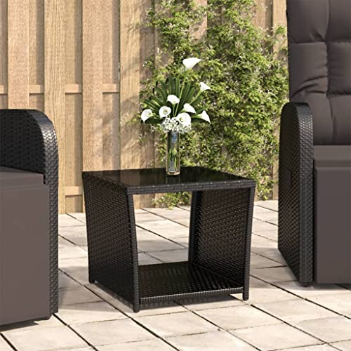 Youuihom Beistelltisch Schwarz PE Rattan mit Hartglasplatte 45 x 45 x...