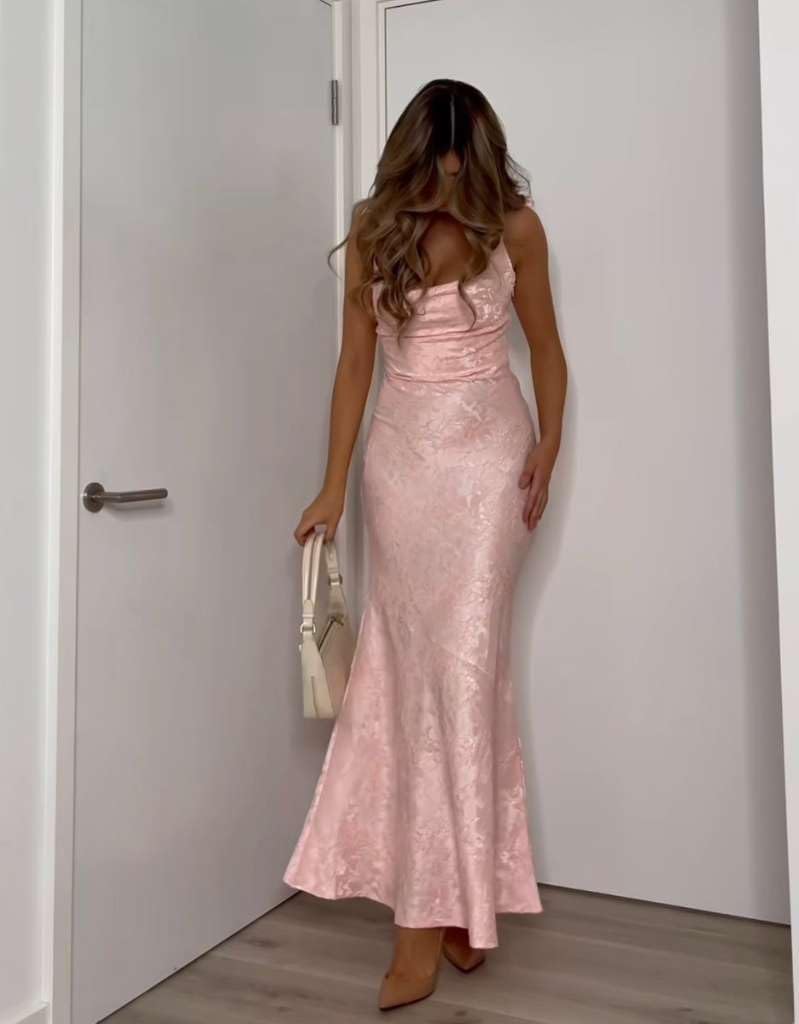 Fokissy Womens Mermaid Prom Dresses Satin Floral Embroidery Jacquard Long Party Maxi Dress