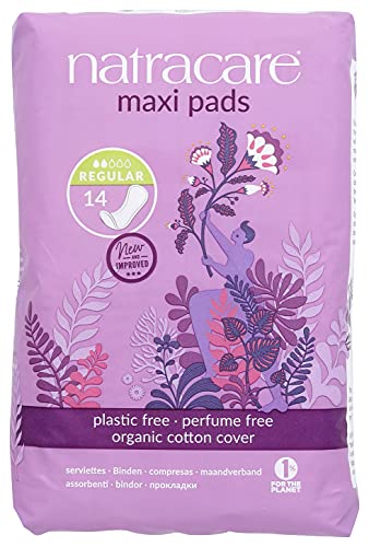 Natracare Natural Traditional Style Maxi Pads, Regular, Individually Wrapped, Without Wings In Plant-Based Bag (1 Pack, 14 Pads Total) #TOP2