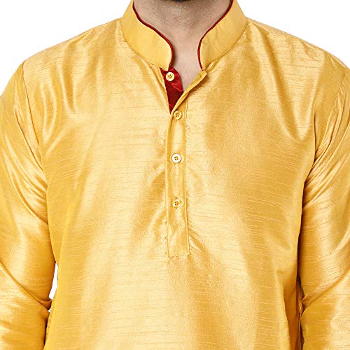 Image of Men's Art Silk Woven Design Long Kurta Mandarin Collar Straight Shirt