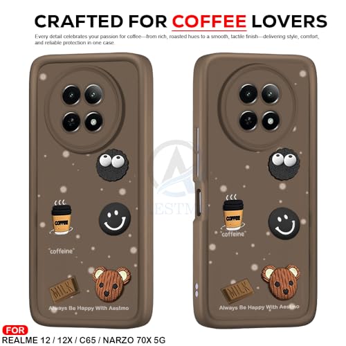 Image of AESTMO Back Case Cover for Realme 12X / 12 / C65 / Narzo 70X 5G | Cute Fun Cartoon 3D Ball | Coffee Silicone Case | Full Body Protection | Camera Protection Back Cover (Brown)