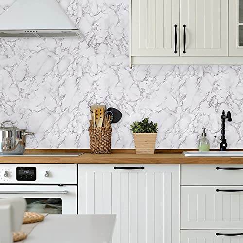 Image of Elton DIY Wall Paper /Wall Sticker Self Adhesive Highlighter Elegant Living Room Bed Room Decoration Interior Exterior Easily Removable Furniture Make Over White Marble (45x500cm, Set of 1)