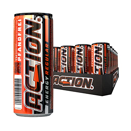 ACTION Energy Drink Regular PFANDFREI, 24 x 250 ml, Innovative Rezeptur, 24 Dosen, Klassischer Energy Drink mit 31,5mg Koffein, erhöhter Koffeingehalt