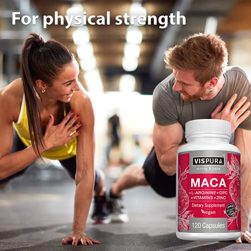 Vispura Maca Root Capsules 5000 Mg + L-Arginine, Vitamins B6 + B12, Opc And Zinc, Energy Boosting Formula* For Men And Women, 120 Vegan Tablets With Organic Maca Peruana Extract #TOP5