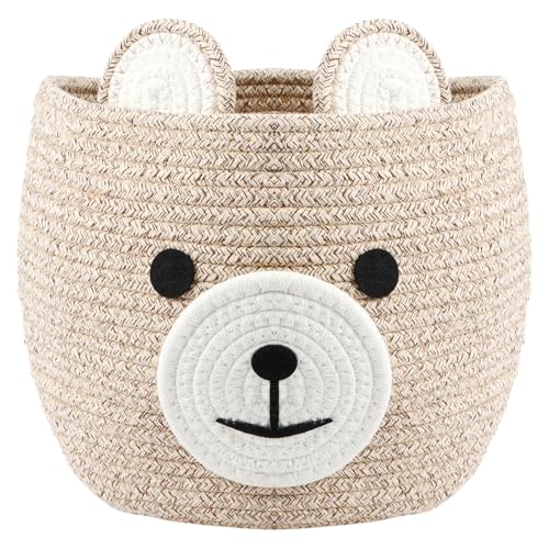 Cesto portaoggetti a forma di orso, in corda di cotone, organizer per giocattoli, grande, pieghevole, con manico integrato, cestino regalo per bambini, decorazione per la cameretta dei bambini, 27 x