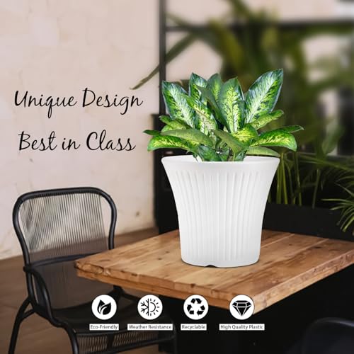 Image of GARDENS NEED 12 Inches Tancy Round Flower Pot | Set of 4 | White | Plastic Planter Pots for Indoor & Outdoor Home, Office & Balcony Decoration