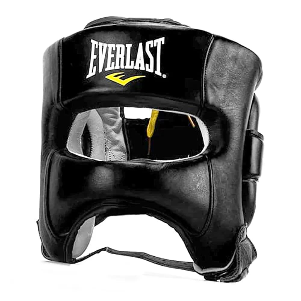 Everlast Skórzany kask bokserski 1910 Elite, pełna ochrona głowy, czarny, rozmiar L/XL, do treningu bokserskiego