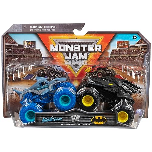 Contenuto: 2 Monster Jam Trucks (Batmobil + Megalodon) in scala 1:64