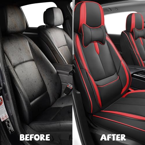 Image of Seat Covers for Chevy Silverado 1500 2007-2026 (Black&Red,Luxury Front Set)