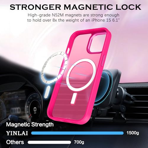 Image of YINLAI for iPhone 15 Case 6.1-inch,Magnetic Compatible with MagSafe, Slim Matte Anti-Fingerprint, Shockproof Full Body Military Grade Protection for iPhone 15 Cover, Hot Pink