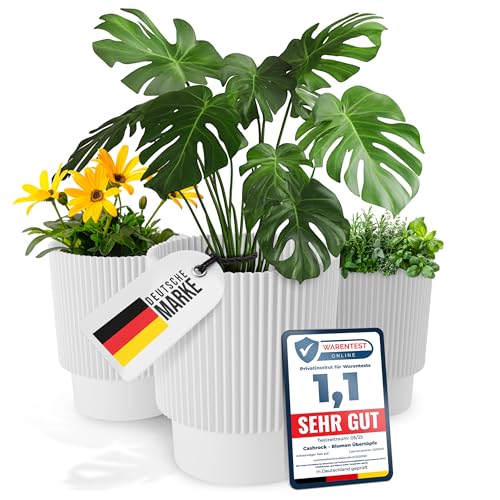 Cashrock Blumenübertopf Set – 3 Elegante Blumentöpfe Weiss für Indoor und Outdoor in verschiedenen größen 13cm, 15cm und 17 cm - Basilikum Topf - Orchideentopf - Kräutertopf, optimale Drainage