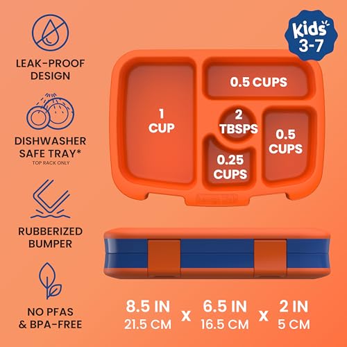 Image of Bentgo Kids Prints Leak-Proof, 5-Compartment Bento-Style Kids Lunch Box - Ideal Portion Sizes for Ages 3-7, Durable, Drop-Proof, Dishwasher Safe, & PFAS & BPA-Free Materials (Sports)