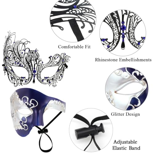 Image of Coddsmz Couples Masquerade Mardi Gras Christmas Venetian Cosplay Costume Halloween Party Mask Set