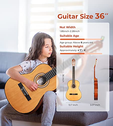 Image of Vangoa Classical Guitar 3 /4 Inch Acoustic Classical Guitar, 36 Inch Junior Size Nylon String Guitar Bundle Kit for Beginner Teens, Cedar Top