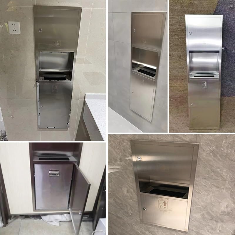 Distributore di carta igienica, cestino per rifiuti, nicchie per carta igienica in acciaio inox commerciale, contenitore per rifiuti a parete, organizzatore per bagni pubblici di hotel (31x75x12 cm)