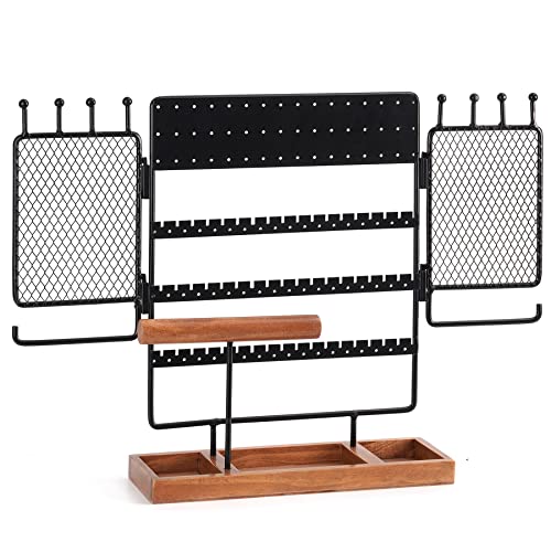 Optyuwah Soporte para pendientes, soporte para joyas, soporte de cadena, multifunción, para joyas, para joyas, para guardar joyas de madera, para cadenas, anillos, pulseras, pendientes, y más negro Cover