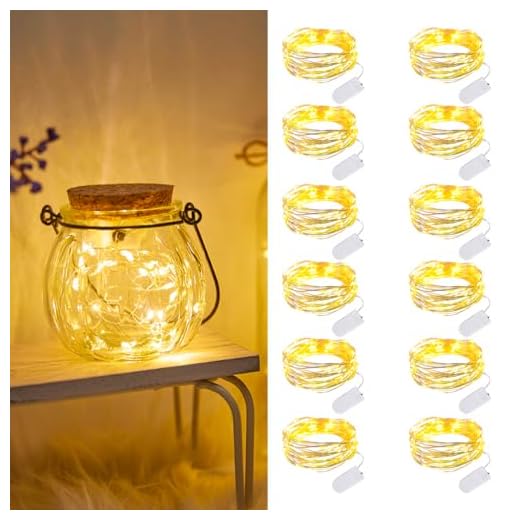 Dufuso Lot de 12 Guirlande Lumineuse à piles, 2m 20 LEDs Guirlandes Lumineuses, Mini Guirlande LED à Pile étanche pour Bouteille, Mariage, Fête, Noël