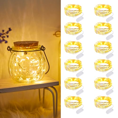 Dufuso Lot de 12 Guirlande Lumineuse à piles, 2m 20 LEDs Guirlandes Lumineuses, Mini Guirlande LED à Pile étanche pour Bouteille, Mariage, Fête, Noël