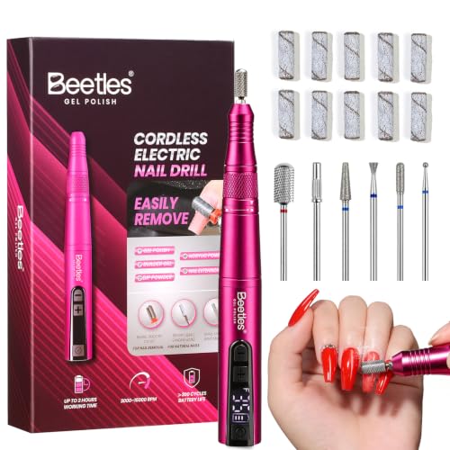 Image of Beetles Cordless Nail Drill Kit, 6 Drill Bit 35 Speed Electric Nail File | Rechargeable Nail File Drill for Gel Polish Acrylic Gel Extension Builder Removal,0-15000 RPM Beginner DIY Manicure Tools