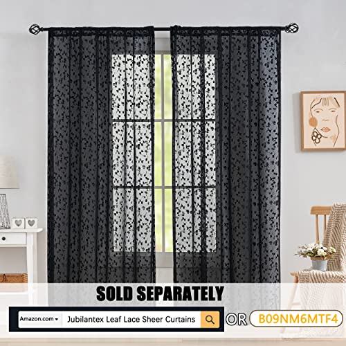 Image of Mix Matched Black Full Blackout & Sheer Leaf Lace Curtains 52 inchWx95L 6Panels