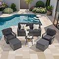 Suvivityse 6 Pieces Patio Furniture Set, Patio Conversation Sets with Wicker Swivel Chair for Backyard Garden(Dark Grey)