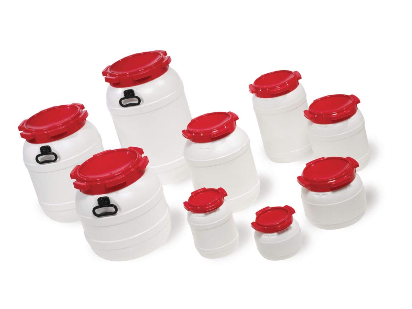 Qorpak 248732 HDPE Wide Neck Drum with 203mm Red PP Unlined Lid, White, 15 L (Pack of 8)
