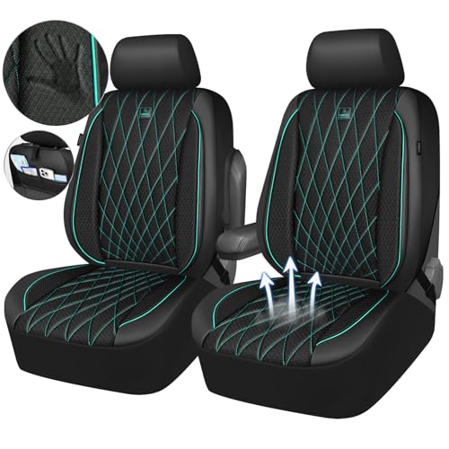 Image of CAR PASS Thick Foam 3D Air Mesh Leather Car Seat Covers Front Seats Only, Breathable Premuim Leather Two Front Seat Cover, Airbag Compatible Universal Fit for 95% Sedan Van Truck SUV,Black and Mint