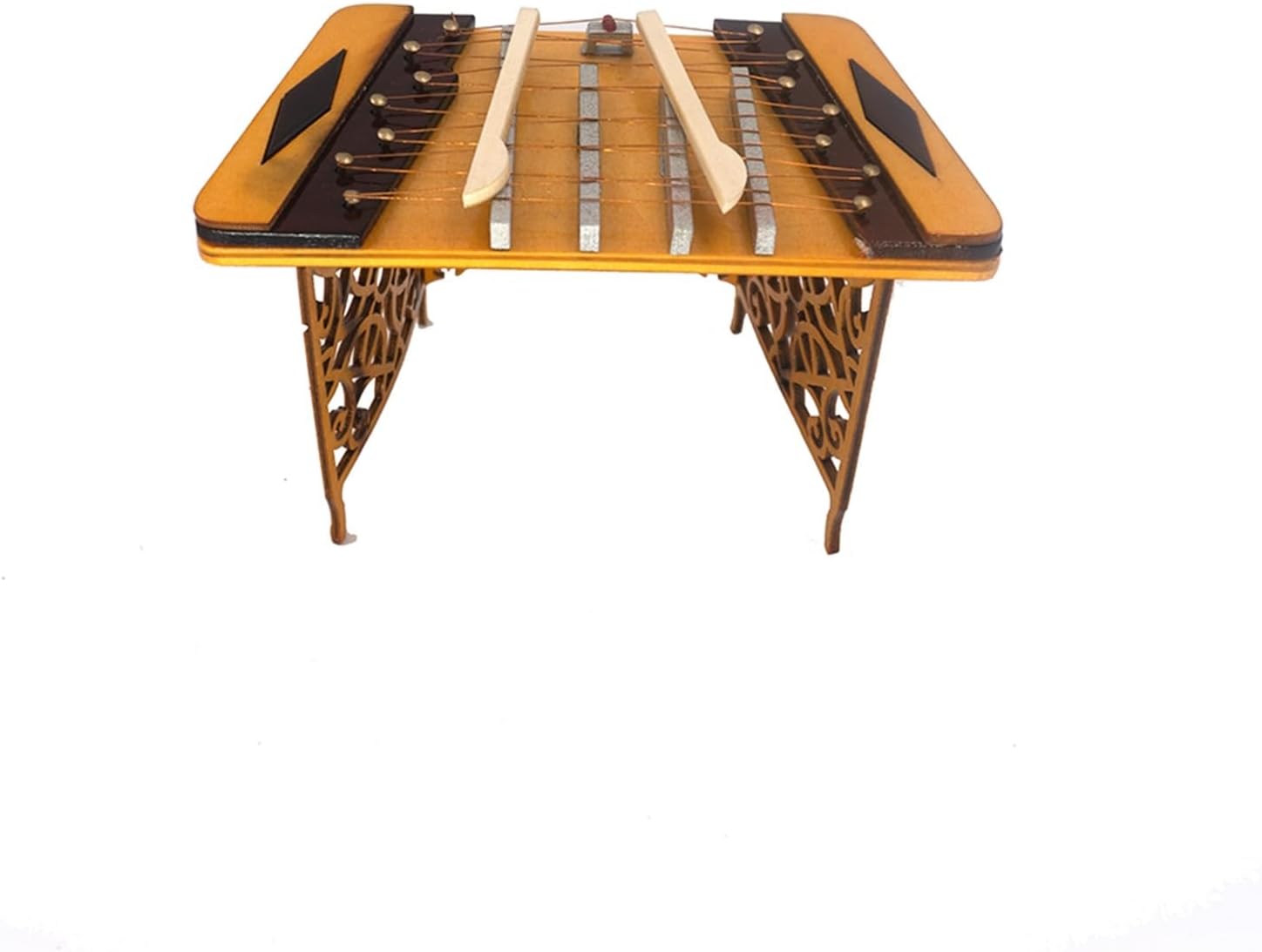 楽器の家の装飾 ミニチュア木製ダルシマーモデル ケース付き ミニ楽器ホームデコレーションオーナメント 家庭用楽器の装飾品